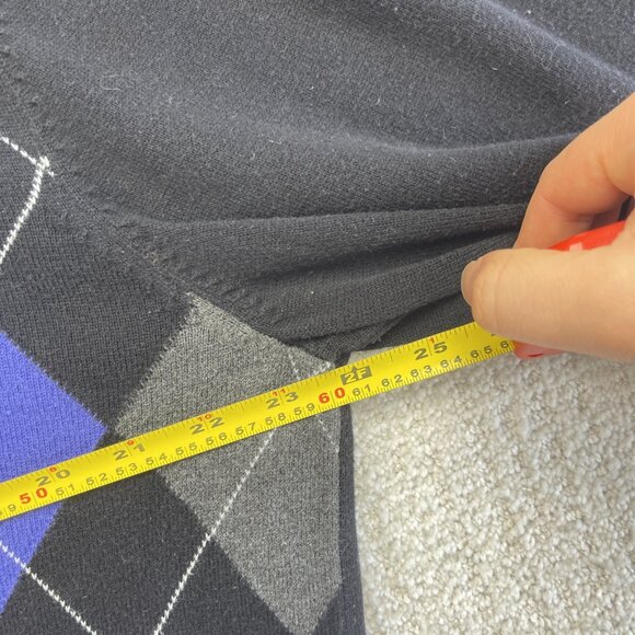 VTG Tommy Hilfiger Argyle Sweater Mens Purple / Black Diamond Dark Academia Read - Picture 7 of 11